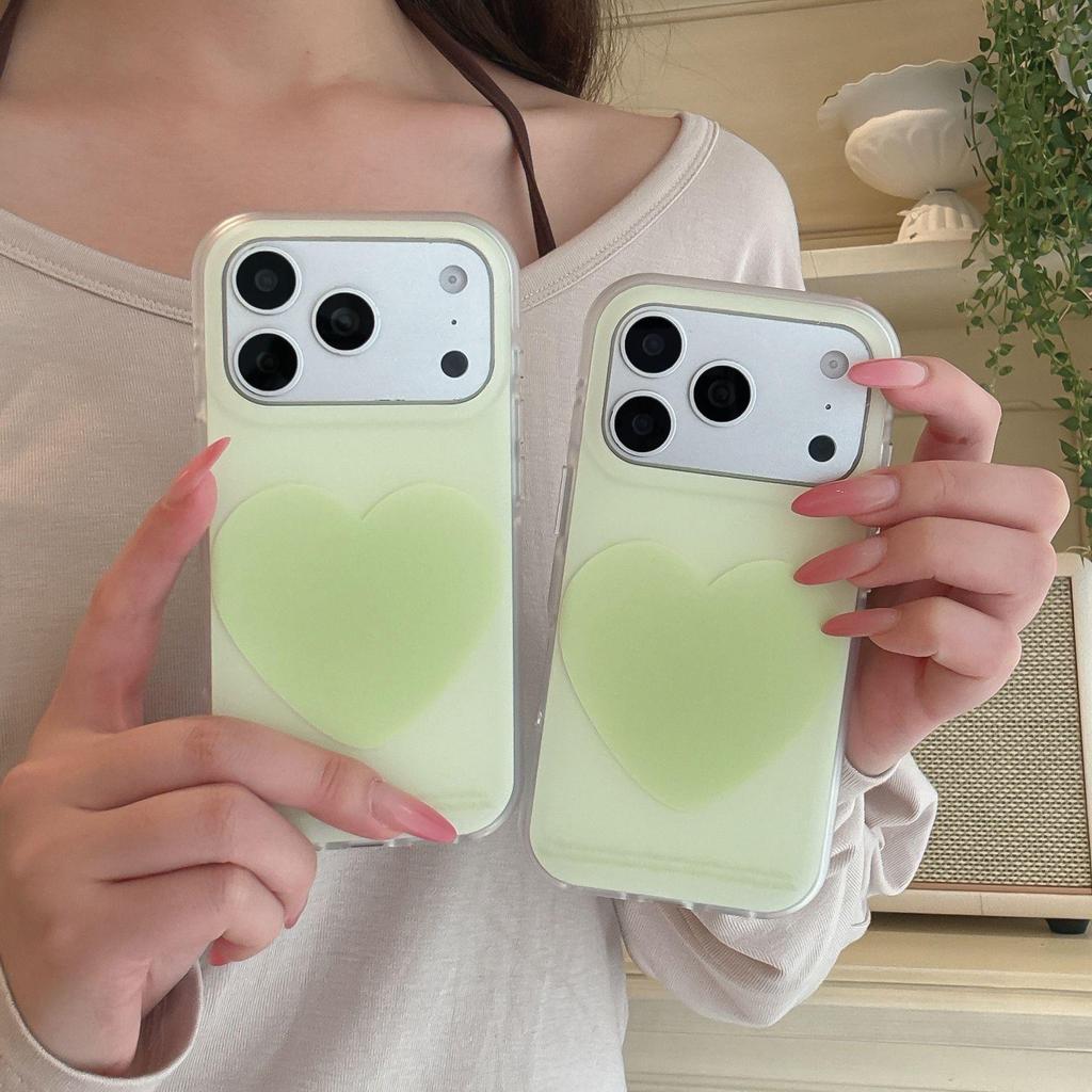Grüne Herz-Handyhülle im koreanischen Stil, stoßfest, für iPhone 17 Pro Max & 16
