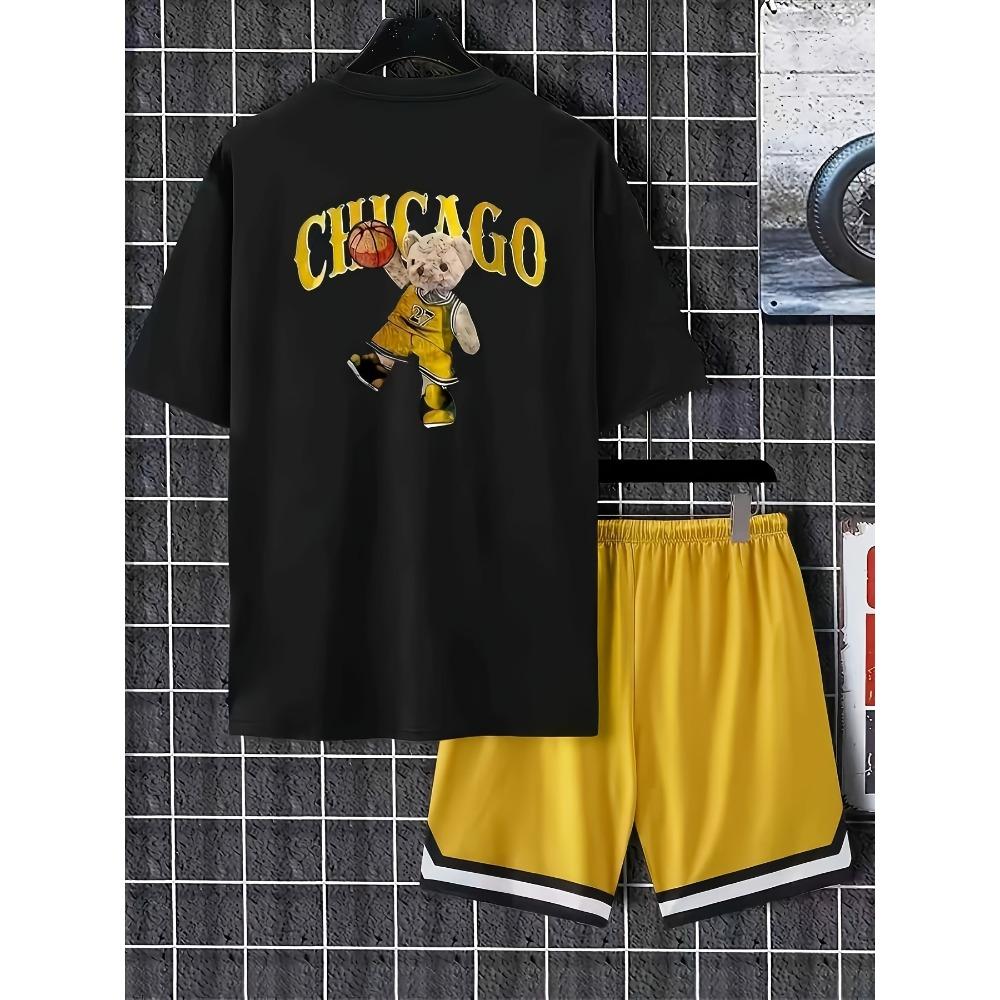Summer Men's 3D Digital Printing O-Neck Fashion Casual Short Sleeve Set - 2-piece Short Sleeve and Shorts Set
