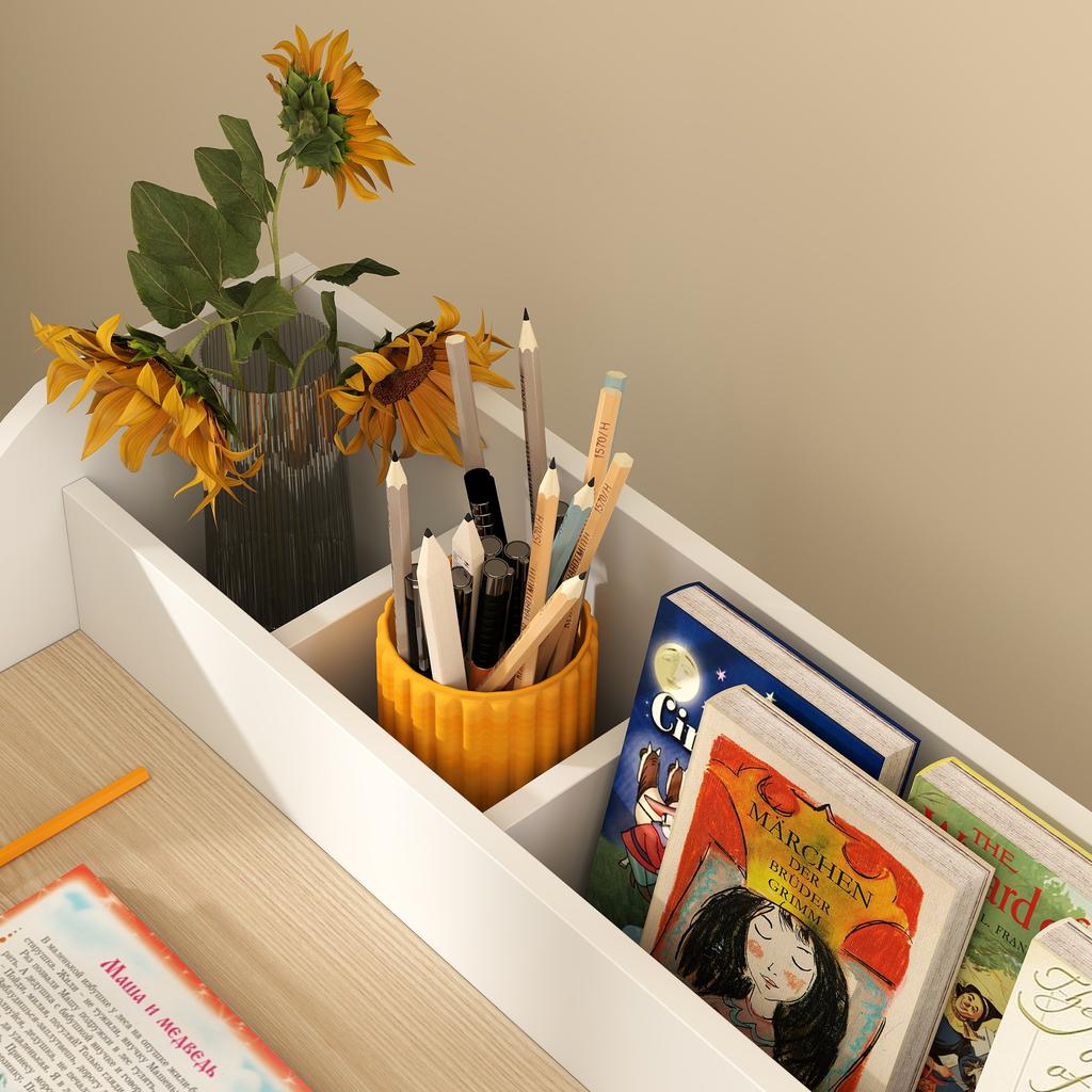 Kids Desk and Chair Set, Children Study Table with Storage and Shelves for Study Room, Gift for 3-8 Years, Natural