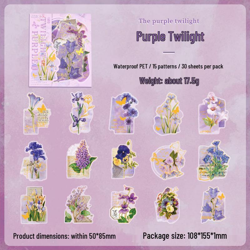ZABC PET Sticker Pack: Golden Flower Series - 30 Branch & Leaf Theme DIY Base Stickers