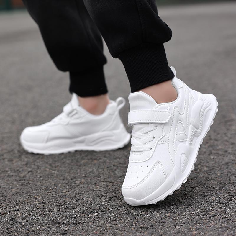 Weiße Kinder Leder Freizeitschuhe für Jungen Mädchen Laufschuhe Outdoor Atmungsaktives Mesh Kinder Schule Walking Sport Rutschfest