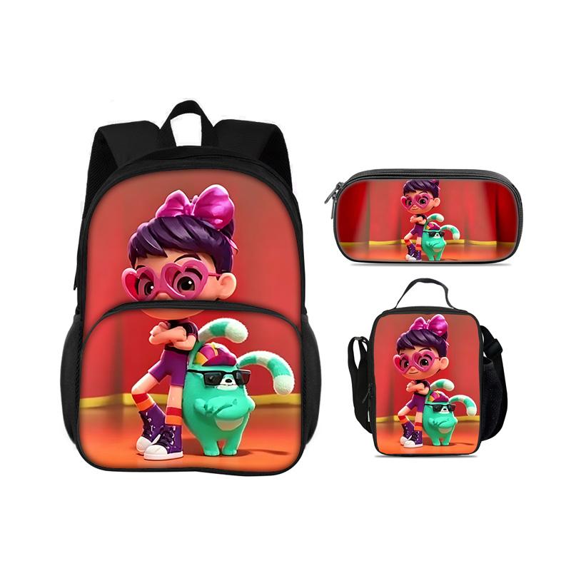 Abby Hatcher Ronde Voorzak Rugzak Etui IJszak 3 Delige Set Nieuwe Cartoon Print Student Jongens&Meisjes Beste Verjaardagscadeau voor School