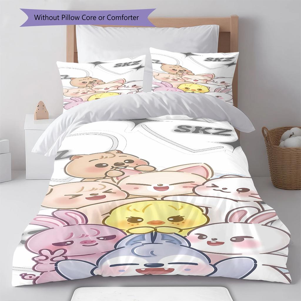 Literie à motif SKZ, Ensemble couette Housse de couette Taie d'oreiller Cadeau d'anniversaire pour la maison (1 housse de couette + 2 taies d'oreiller, sans garniture.)