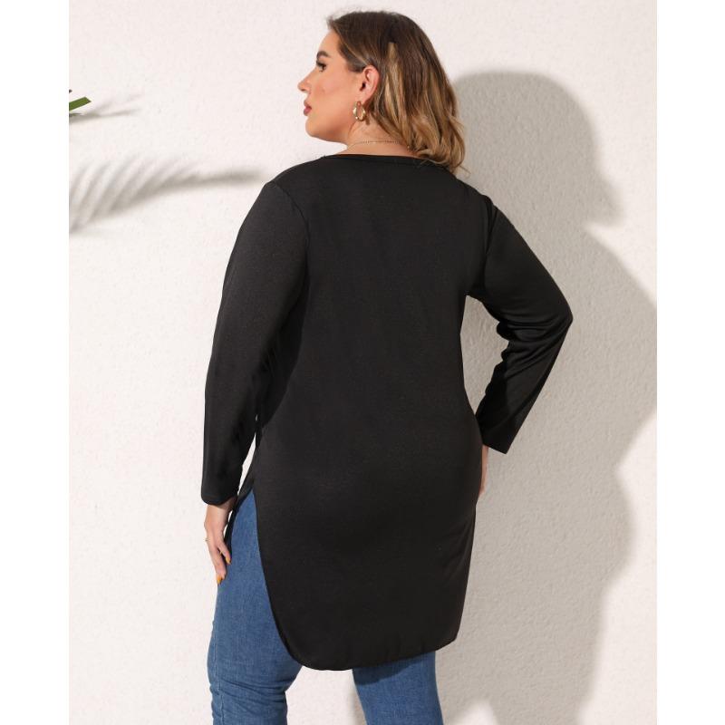 חולצת נשים אביב וסתיו חולצות ארוכות בינוניות במידות גדולות חלול חולצות עם שרוולים ארוכים