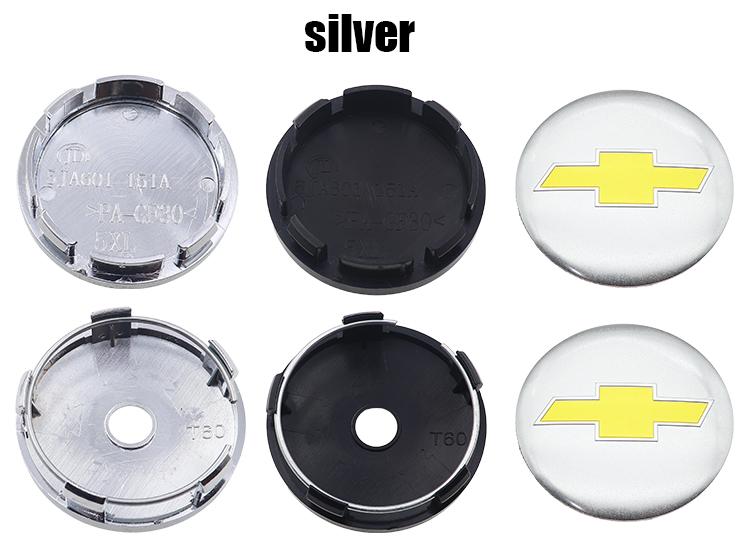 

4pcs 56mm 60mm Chevrolet logo car emblem Wheel Center Hub Cap auto Rim refit dust-proof badge covers sticker styling accessories 60mm black cap срібний