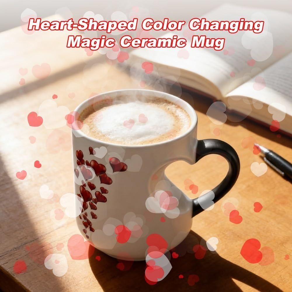 Ceramic Material Heart-Shaped Mug Red Hearts Pattern Thermochromic Mug  Hot Drinks Use