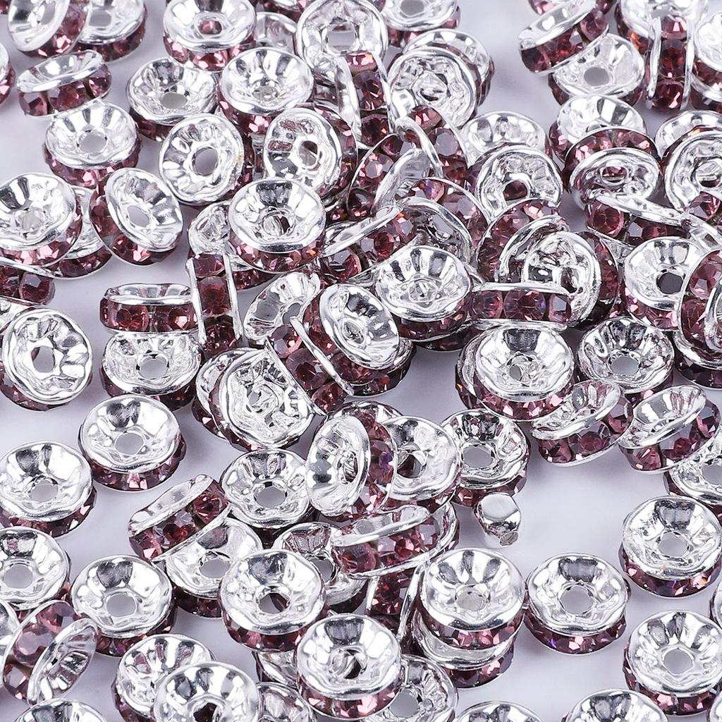 50 Pcs Electroplated Colorful Diamond Spacer Beads for DIY Jewelry, Iron Material