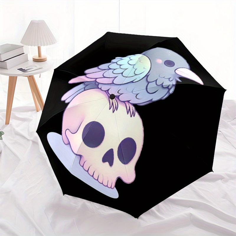 1pc Skull Raven Auto Open/close, All-Season Portable Folding Umbrella for Women & Men, Travel, Everyday, Formal Events - Compact Luxury Parasol, Outdo