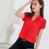 Office Lady Formal Summer Solid Color Chiffon Blouse V Neck Short Sleeve Shirt