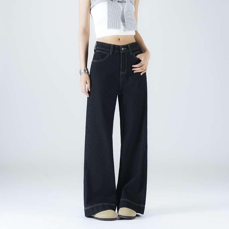 

Autumn 2026 Women s High Waist Wide-Leg Jeans - Plus Size, Loose Fit, Floor-Length 3XL темно-синий