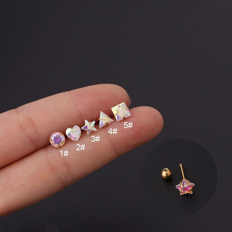 1Piece Mini AB barevné zirkonové náušnice pro ženy 2021 Trend Jewelry Náušnice Piercing Heart Start Triangle Zirkonové náušnice