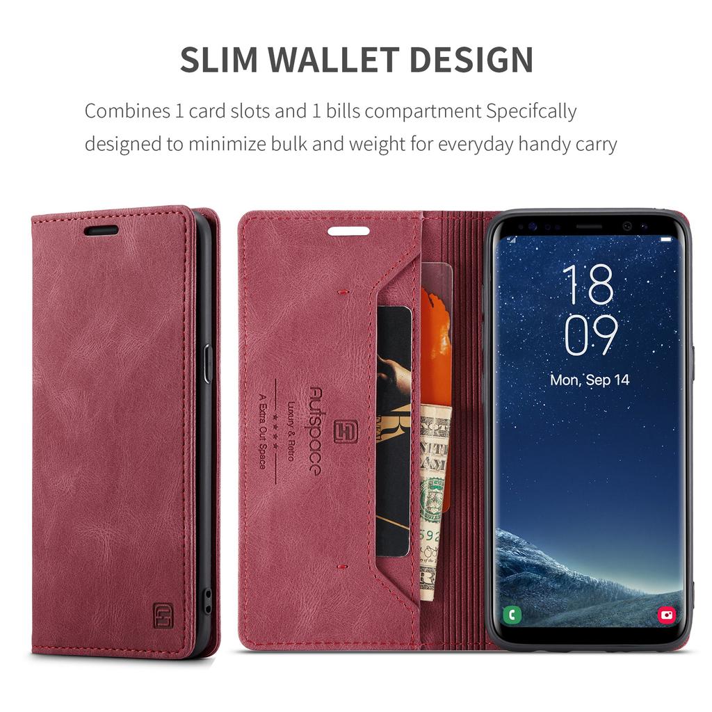 For Samsung Galaxy S8+ Wallet Case AUTSPACE A01 Leather Stand Cover with RFID Blocking Card Holder