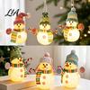Holiday Party Photo Props Lighted Snowman Christmas Ornament with Knitted Hat, LED Warm Light Soft Fabric Figurine Hanging Pendant for Tree,