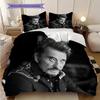 Black and white retro Johnny Hallyday bedding, duvet cover, pillowcase, home decoration, birthday gift (1 * duvet cover+2 * pillowcase, coreless)
