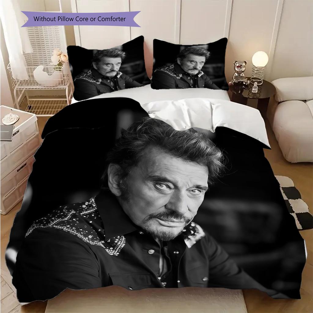 Black and white retro Johnny Hallyday bedding, duvet cover, pillowcase, home decoration, birthday gift (1 * duvet cover+2 * pillowcase, coreless)