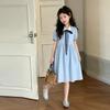 Girls' Sweet Korean-Style Summer Dress with Embroidered Collar