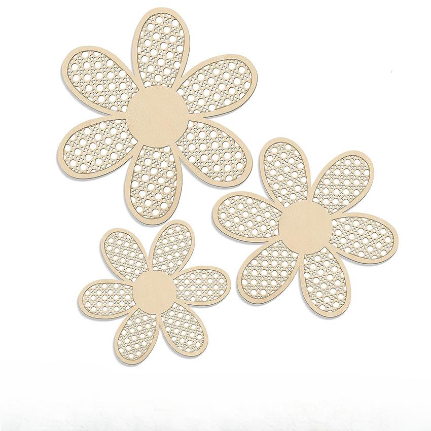 3PCS Set Wooden Imitation Rattan Patterned Wall Art Pendant Bohemian Chrysanthemum Wall Decoration Home Living Room Wall Hanging