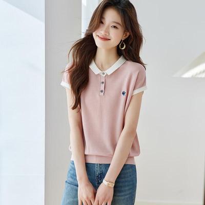 Srcr Silk-Blend Embroidered Knitted Lapel T-shirt