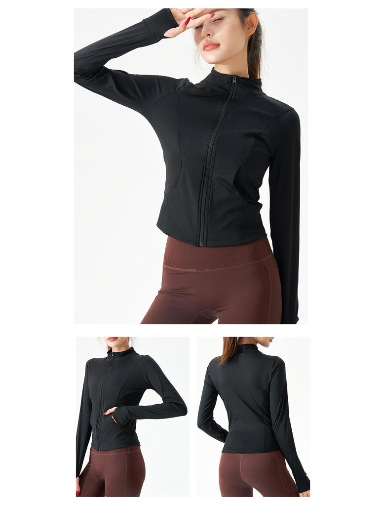 Damska kurtka do jogi szybkoschnąca: Dopasowany kardigan zapinany na zamek ze stójką do biegania i treningu