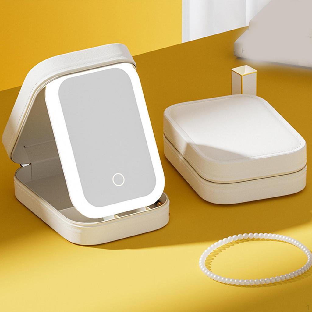 Kosmetický cestovní kufřík s LED zrcátkem a 3 nastavitelnými úrovněmi jasu, kosmetická taška, přenosný, na make-up