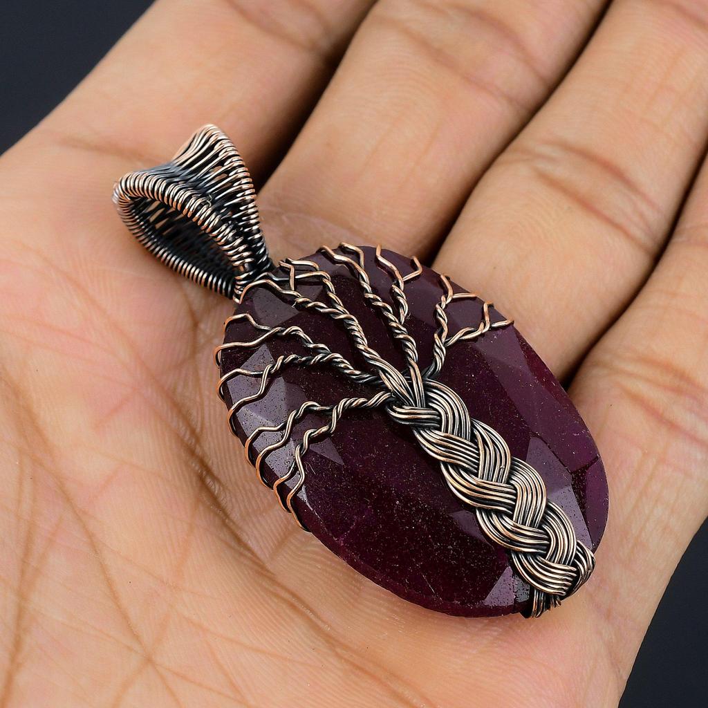 Ruby Pendant Gemstone Jewelry, 999 Copper Wire Wrapped Handmade Pendant, Latest Design Jewelry