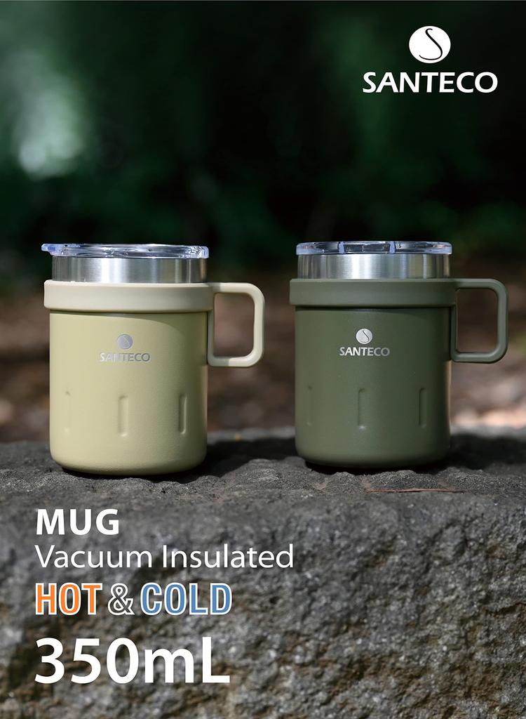 CB JAPAN Mug with Vacuum Stainless Keeps Hot or KEMI SANTECO Lid, Insulated, Steel, Double-Walled, Beige, 350ml, Cold, Mug,