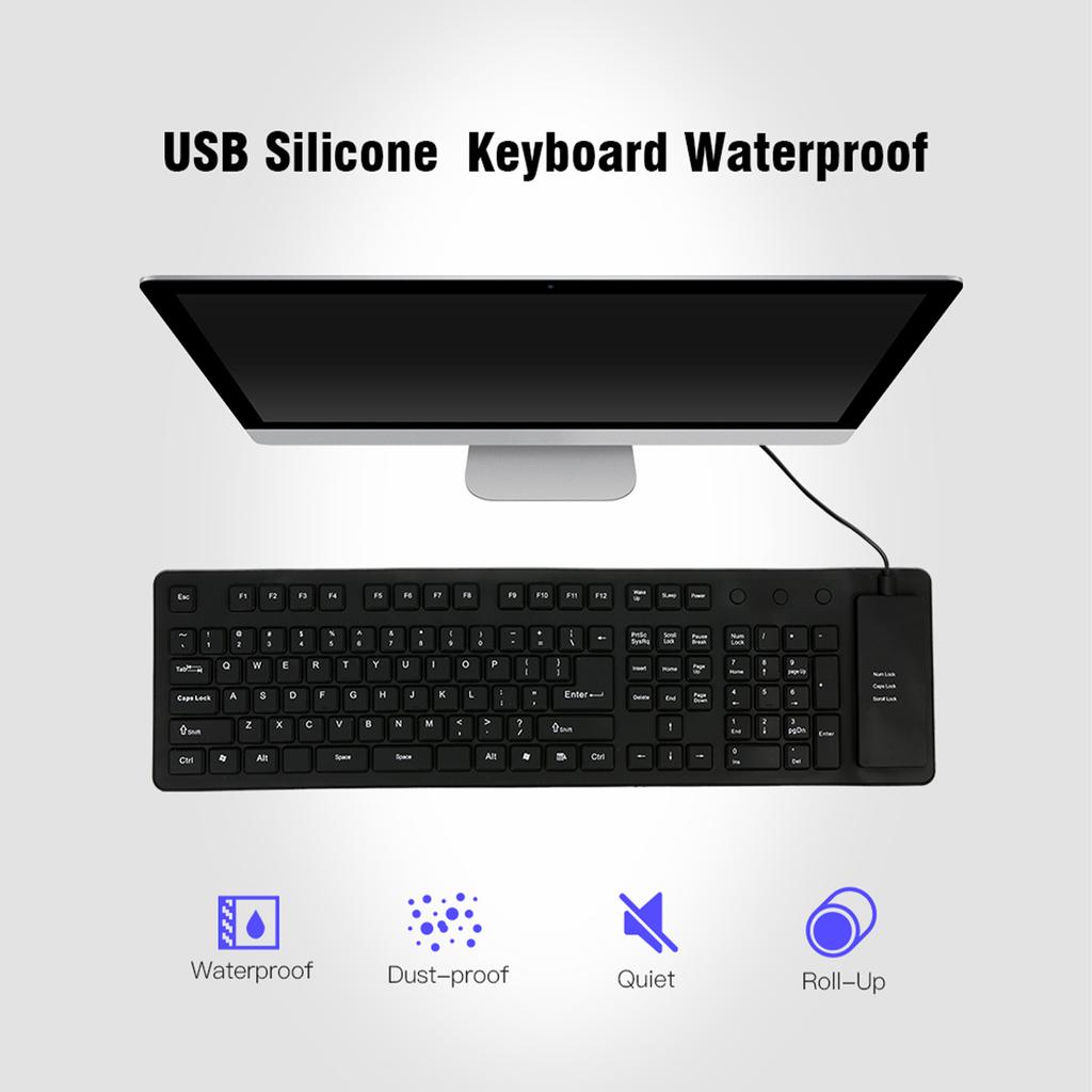 108 Keys USB Silicone Flexible Foldable Keyboard Waterproof Dustproof USB Silent Keys For Laptop Desktop Keyboard