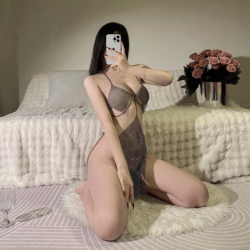 Sexy Lingerie Sexy Perspective Bright Diamond Suspender Dress Nightclub Passion Uniform Seduction