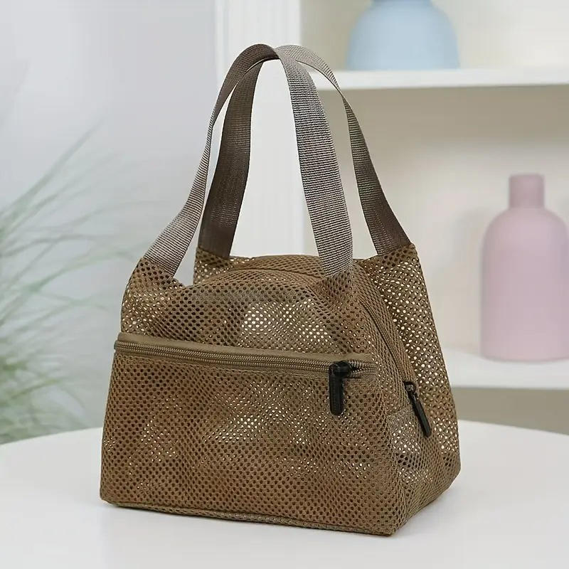 1Pcs Mesh Tote Bag Stylish Mesh Tote Bag Handbag Makeup Pouch Toiletry Bag Swim Storage Bag Suitable For Beach Vacation Cosmetic Bag