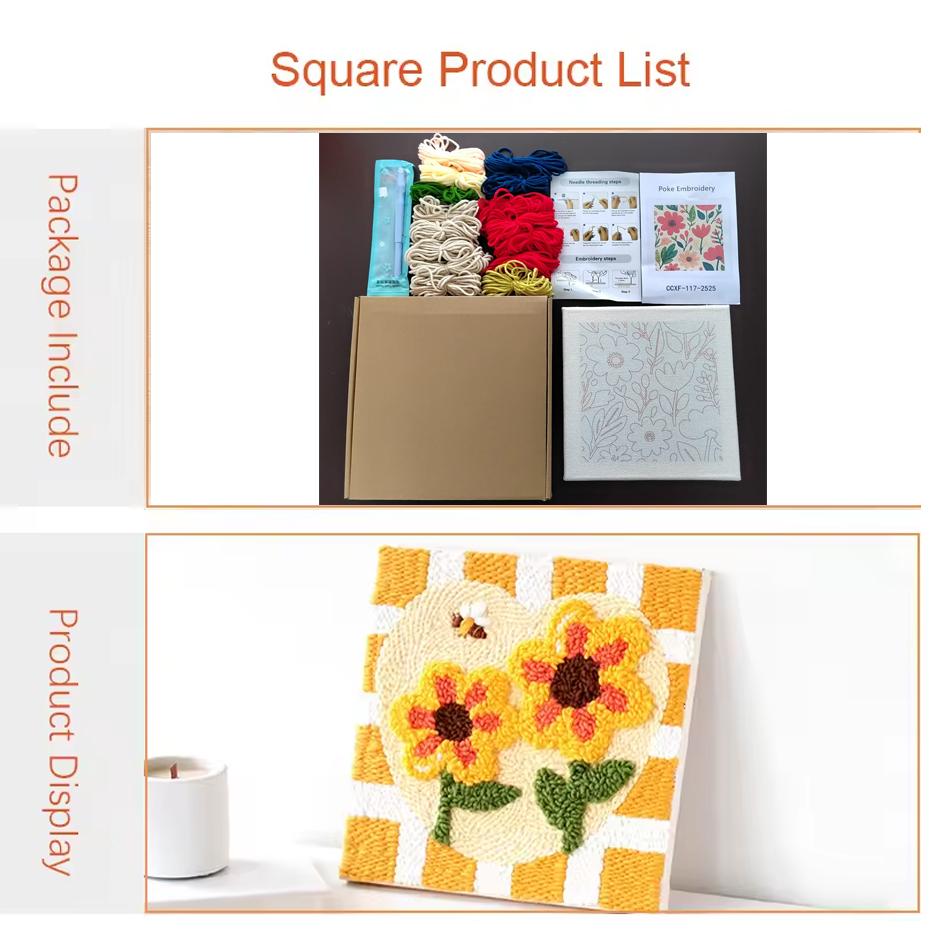 ערכת מחט קודם חלומות קשת בענן ערכת יצירה DIY מסגרת רקמה במחט קודם ריבועית לקישוט קיר אמנות תפירה מתנה מושלמת