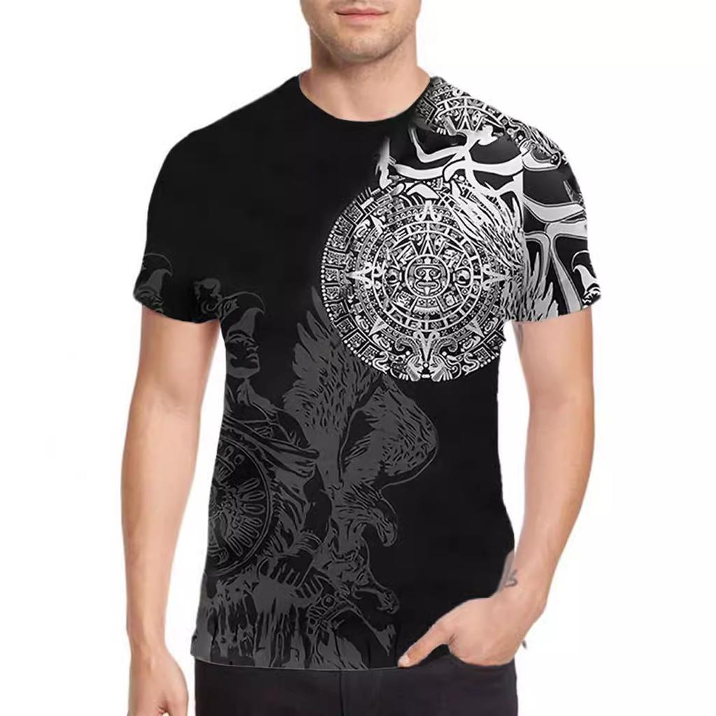Summer Round Neck 3D Viking Pattern Print T-shirts Fashionable Casual Short Sleeved Men's T-shirts