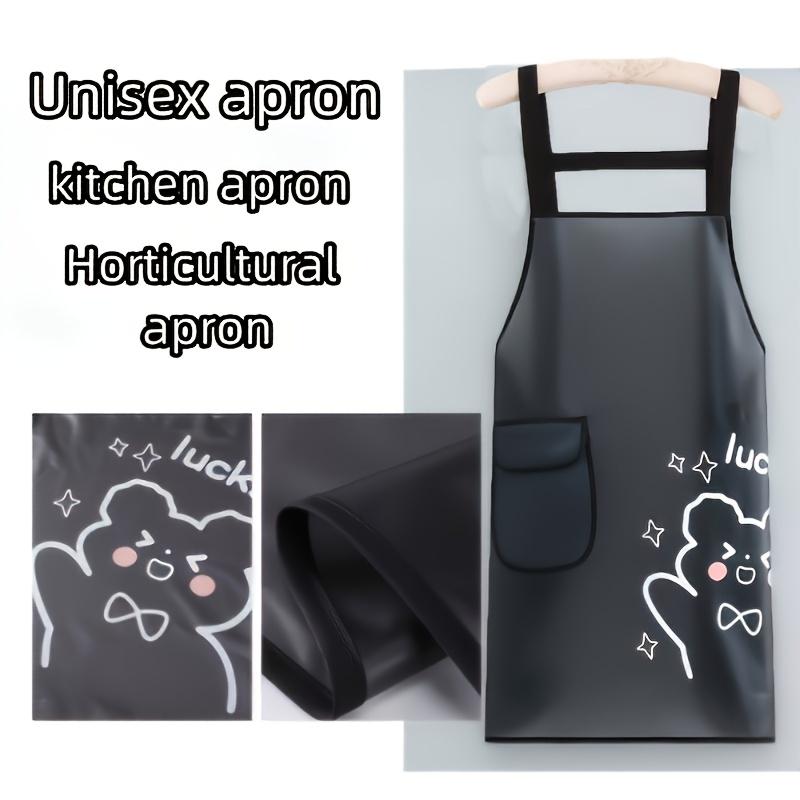 Unisex Apron, Transparent TPU Bear Print Apron with Single Pocket, Suitable for Kitchen/Dining/Garden Gardening, Black and White
