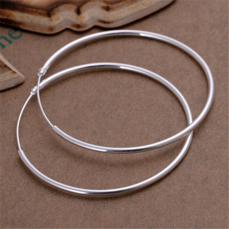 925 Silver Hoop Earrings Simple Smooth Large Earrings Women's Jewelry