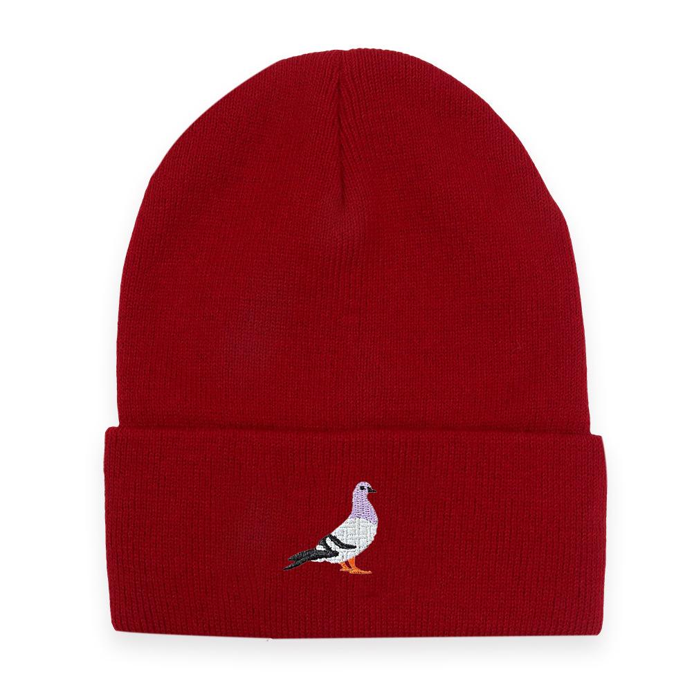 Men's and women's knitted hats for autumn and winter, warm pigeon embroidery pattern pullover, brimless woolen hat