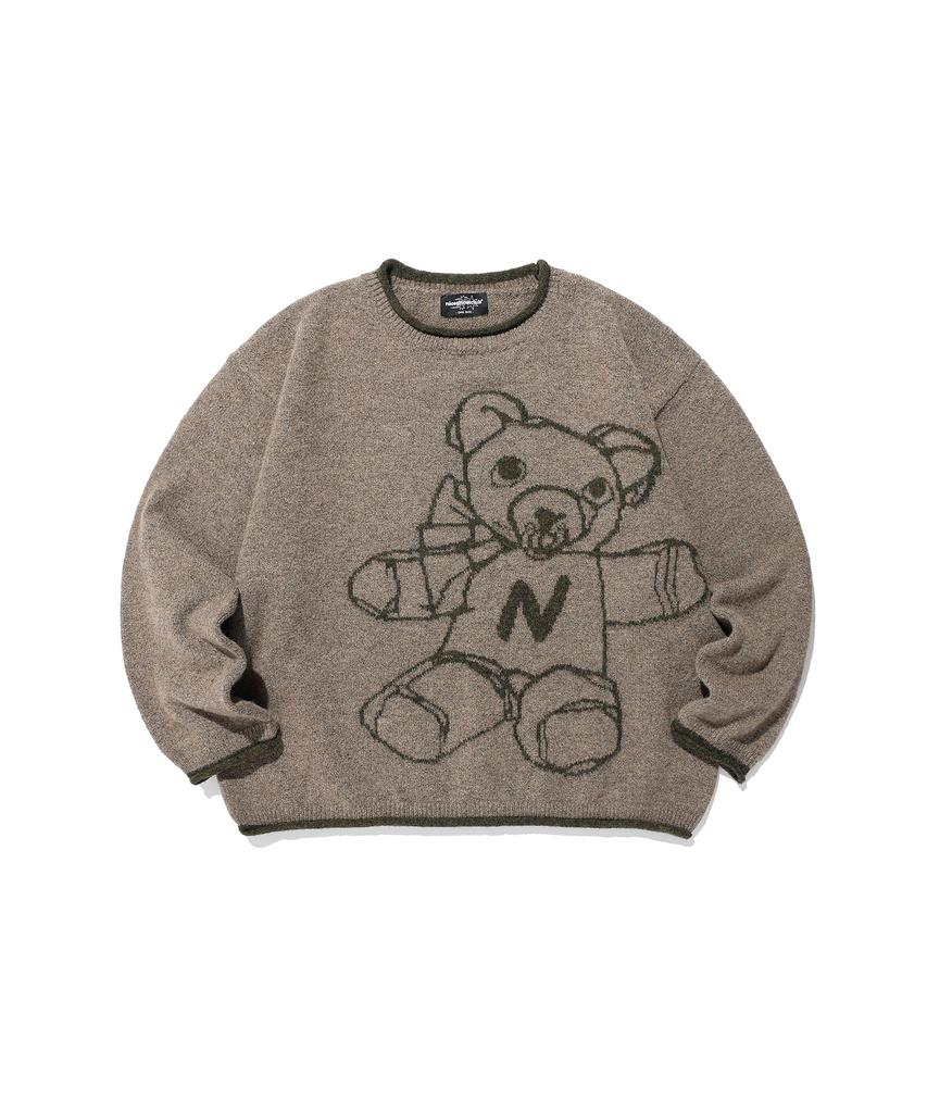 NICEGHOSTCLUB Bear Graphic Wide Crop Knit_Brown(Ng2Gffk604A)
