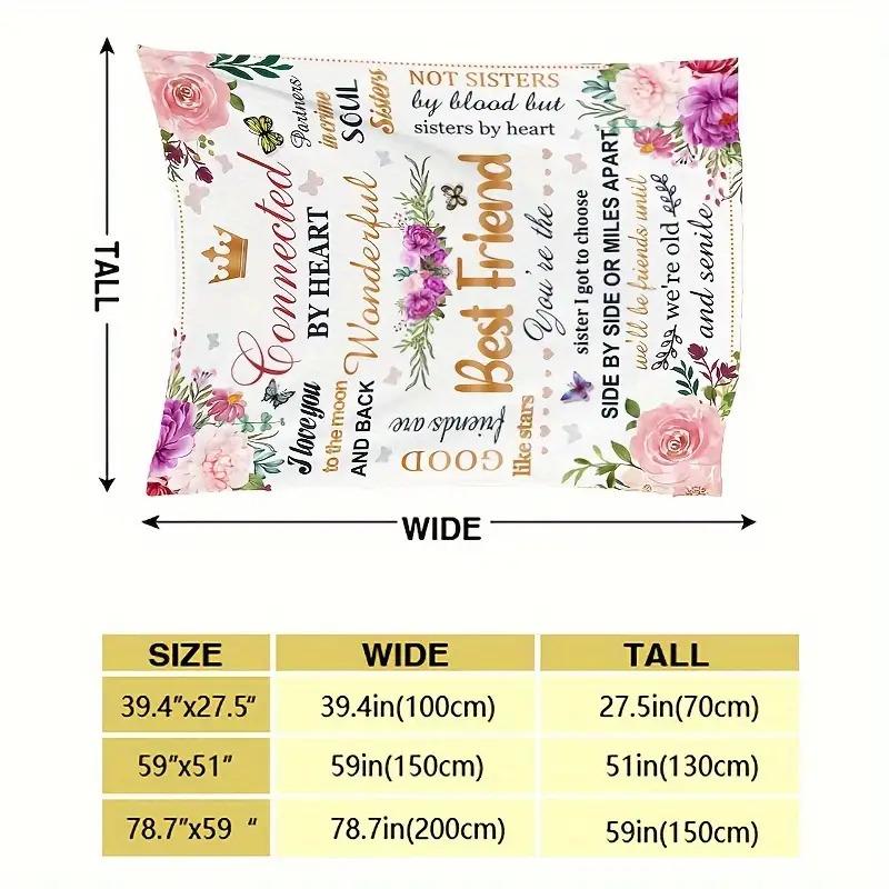 1pc Best Friend Letter Blanket - Sister/BFF Gift with Heartfelt Messages, Pink Roses & BFF Phrases, Soft Flannel All-Season