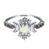 European and American Personalized Platinum Round White Opal Smooth Surface Double Moon Edge Inlaid with Colored Diamonds White Diamond Versatile Ring