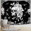 Black and White Gothic Tapestry for Bedroom Aesthetic,Skeleton Goth Witchy Tapestries Wall Hanging, Skull Floral Poster Backdrop