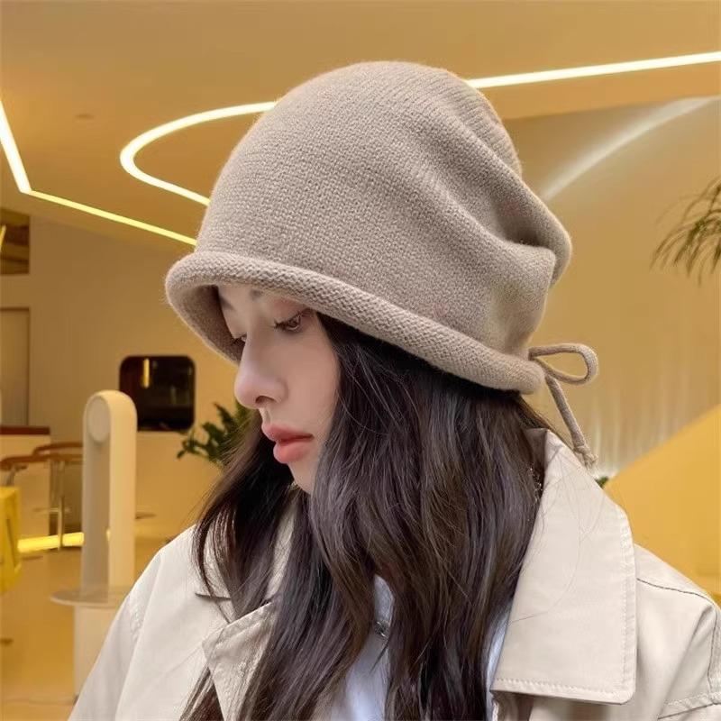 

Шапка женская зимняя теплая из гофрированной шерсти, шапка-бини, большой обхват головы, подчеркивающая лицо, маленькая вязаная шапка, мужская осенне-зимняя Adjustable (55-59CM) хаки