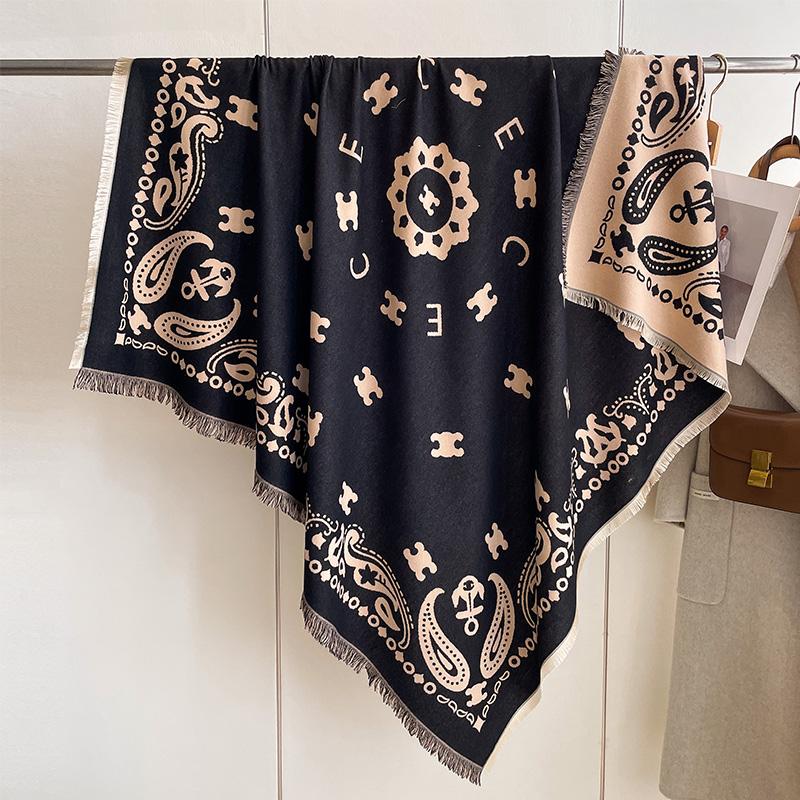 Mode Paisley Kaschmir Damen Doppelseitiger Schal Winter Warmer Schal und Wickeltuch Bandana Pashmina Damen Foulard Quadratische Dicke Decke gray