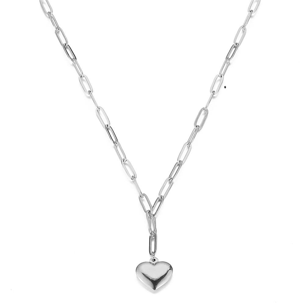 Stainless Steel Paperclip Chain Puff Heart Pendant Necklace For Woman Fashion Heart Jewelry Gifts