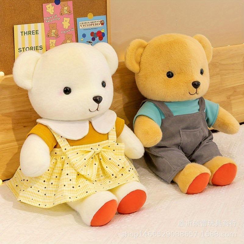 Cute Bear Plush Toy Soft Stuffed Animal Doll In Overalls Kids Gift for Girls Boys Kawaii Bear Plushie for Bedroom Decor