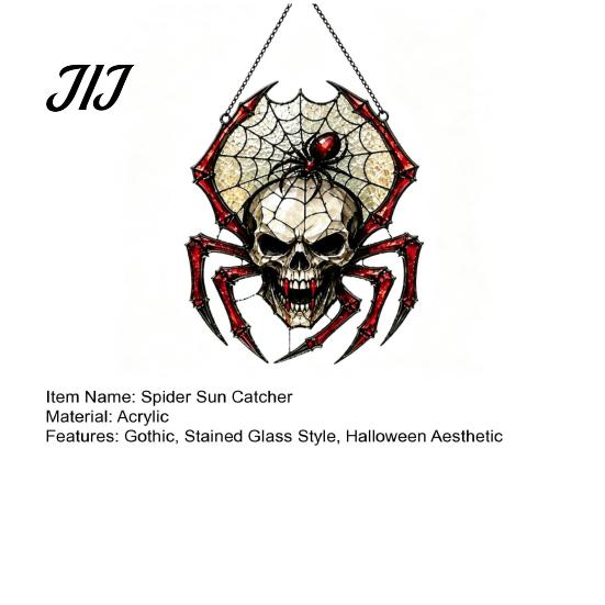 Gothic Spider Sun Catcher Vintage Catcher, Stained Glass Style Shaped Suncatcher, Decorative for Porch Spooky Acrylic Skull Window Hanging Ornament