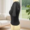 Women Tops Slim Fit Square Neck Rib Knitted Shirt Pure Color Short Sleeve Lace Splicing Stretchy Tops with Buttons Detail Daily Wear