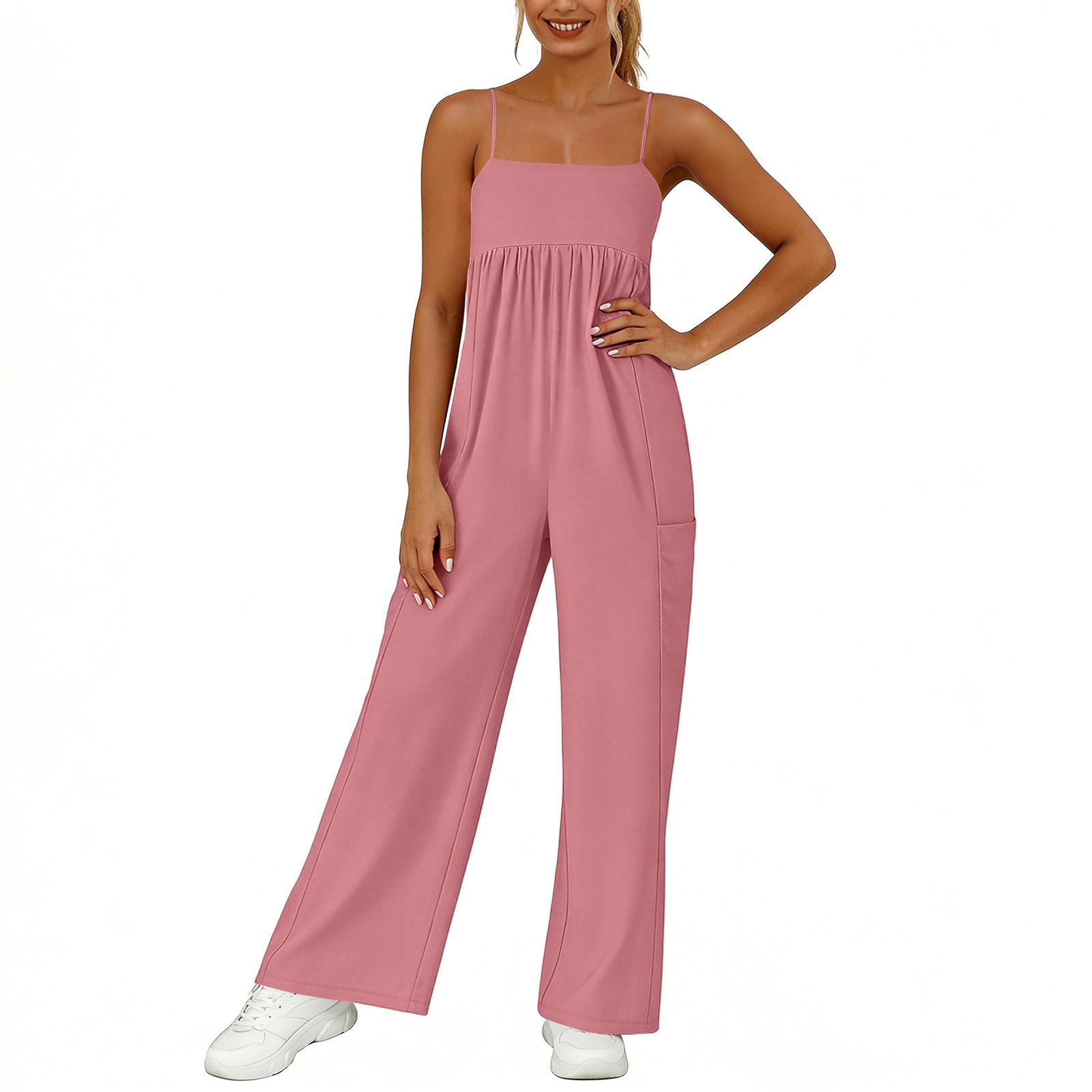 

Women s Loose Casual Camisole Sleeveless Square Neck Slim Fit Wide Leg Jumpsuit Jumpsuit XL рожевий