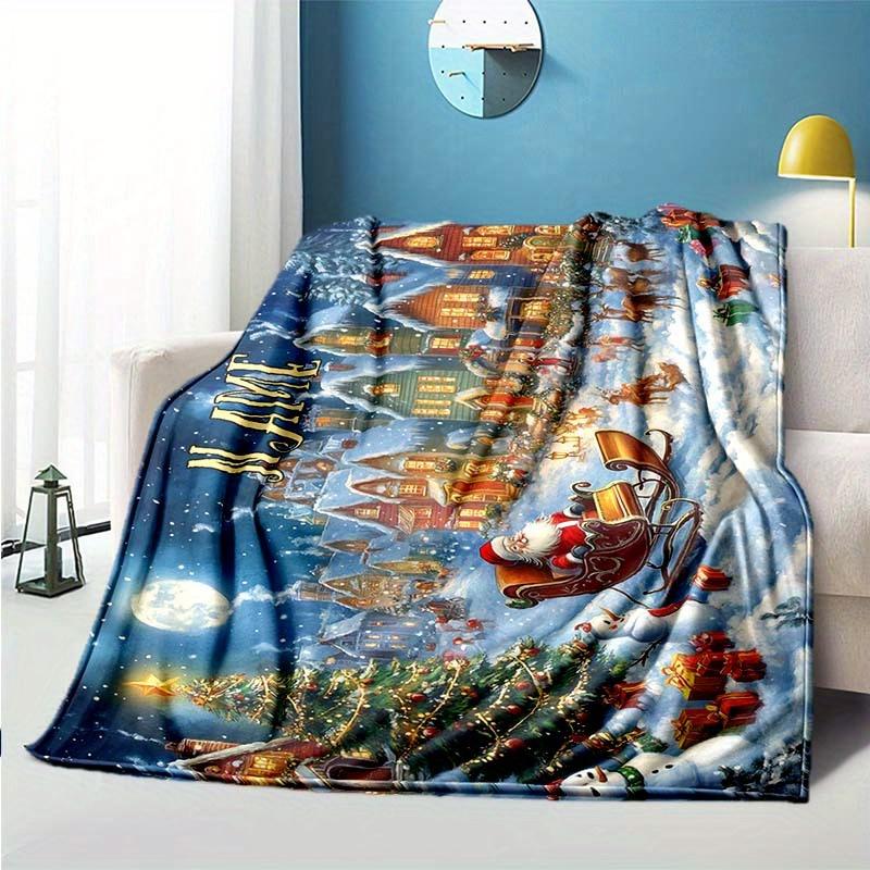 Santa Claus Christmas Customized Your Name Blanket Warm Comfortable Soft Blanket For Chair Office Sofa Bed Sofa Office Camping Suitable For Gifting
