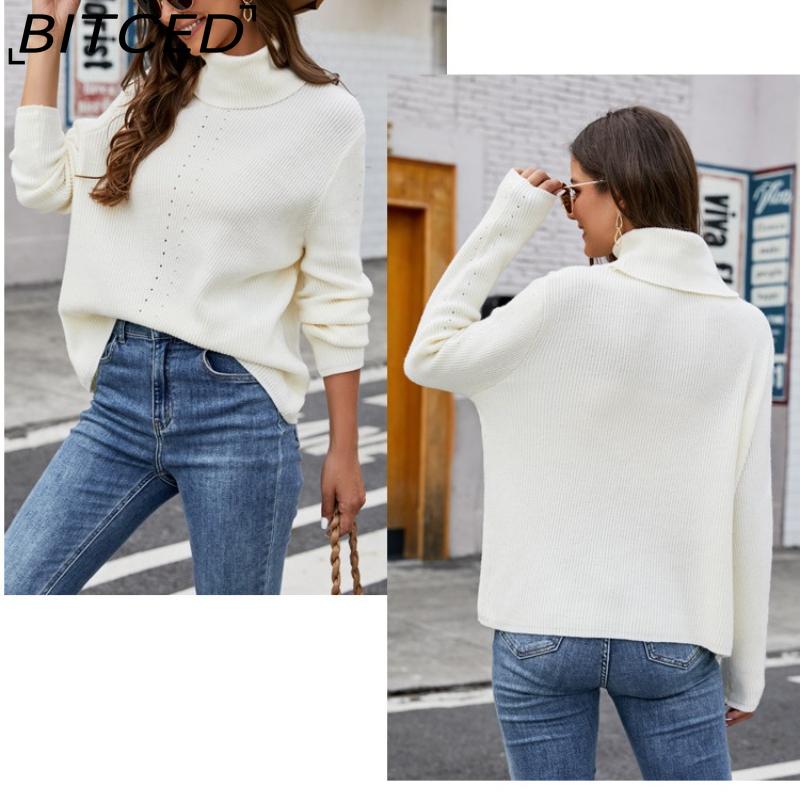 BITCED Enfärgad Tröja Långärmad Pullover Stickad Baslager Mångsidig Oversize Höghalsad Tröja