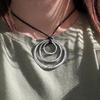 New Ethnic Retro Sliver Color Irregular Geometry Multi-layer Hollow Ring Pendant Black Rope Chain Necklace for Women Men Jewelry