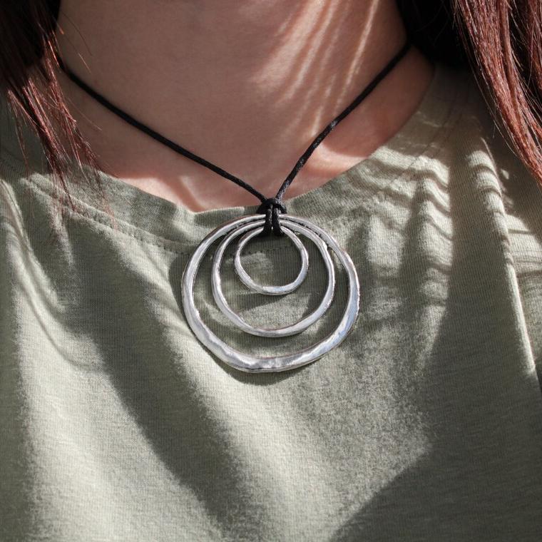 New Ethnic Retro Sliver Color Irregular Geometry Multi-layer Hollow Ring Pendant Black Rope Chain Necklace for Women Men Jewelry