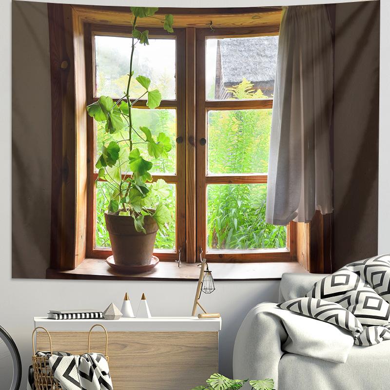 Martwa natura widok z okna tkanina w tle dekoracja nocna wisząca tkanina dekoracja pokoju gobelin sypialnia